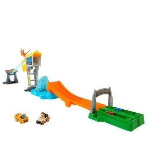 Set Pista Hot Wheels RacerVerse Jurassic World cu 2 Masini Die-Cast, Raptor Blue si Owen