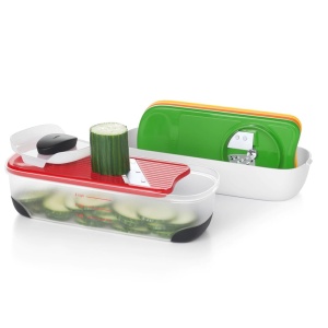 Set razatoare si feliator OXO Good Grips cu taietor spiralat, fabricat din otel inoxidabil gravat - in rosu, verde, portocaliu si galben - Img 3