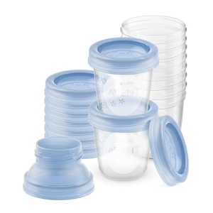 Set recipiente Philips Avent SCF61810 pentru depozitare lapte matern 180ml cu capac etans si adaptoare