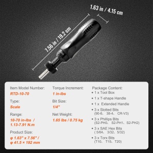 Set surubelnita dinamometrica VEVOR RTD-10-70 14 inch 113-791 Nm cu scala si accesorii - Img 7