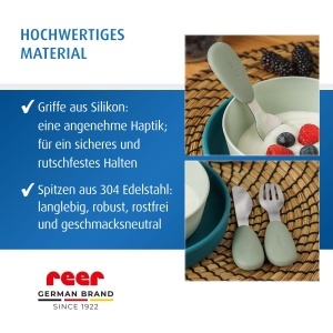Set tacamuri copii Reer 3 piese inox si silicon design ergonomic verdeargintiu - Img 5