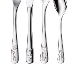 Set tacamuri pentru copii WMF Safari 4 piese, tacamuri din otel inoxidabil pentru copii, tacamuri pentru copii de la 3 ani, Cromargan lustruit, se poate spala in masina de spalat vase, Safari pentru copii, fara gravura - Img 3