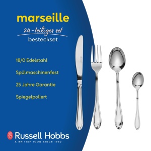 Set tacamuri Russell Hobbs RH02224EU7 Marseille, 24 piese, otel inoxidabil, pentru 6 persoane - Img 2