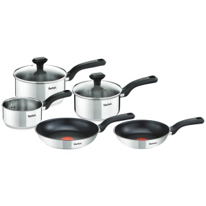 Set Tefal Comfort Max - 5 piese, inox 1810, 2 tigai, 3 oale, 2 capace din sticla