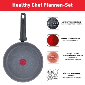 Set tigai Tefal Healthy Chef G15090 24 cm 28 cm Mineralia antiaderent compatibil inductie gri - Img 4