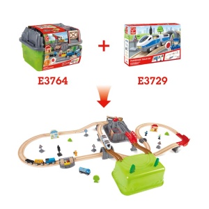 Set tren de jucarie Hape cu sine poduri si accesorii pentru copii 3 ani - Img 7