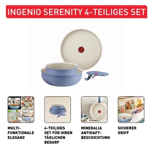 Set vase Tefal Ingenio Serenity L8294S04 4 piese antiaderent compatibil toate tipurile de plite albastru - Img 3