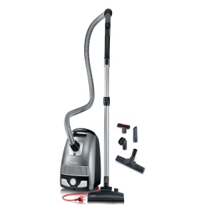 SEVERIN Aspirator de podea cu sac S'POWER, aspirator puternic si silentios cu roti la 360deg, filtru HEPA 13, accesorii pentru parchet si mocheta, gri platina - rosu granat, BC 7045 - Img 1