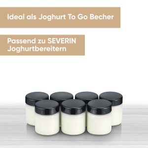 SEVERIN Borcane de schimb pentru producatorii de iaurt, borcane de iaurt cu capac (7 x 150 ml), potrivite pentru masinile de iaurt SEVERIN JG 3516 / JG 3518 / JG3519 / JG 3520 / JG 3521 si JG 3525, negru, EG 3514 - Img 2