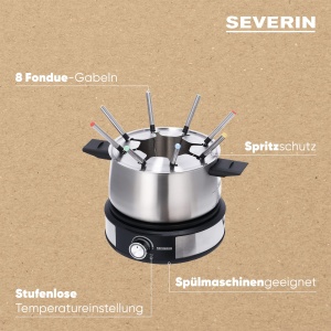 SEVERIN Fondue-Crepes Combo, set fondue care poate fi spalat in masina de spalat vase cu 8 furculite cu coduri de culori, Fondue Crepes Maker Combi din otel inoxidabil, negru, FO 2471 - Img 4