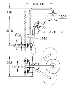 Sistem de dus GROHE Vitalio 210, crom, 9.5 lmin, cu termostat - Img 2