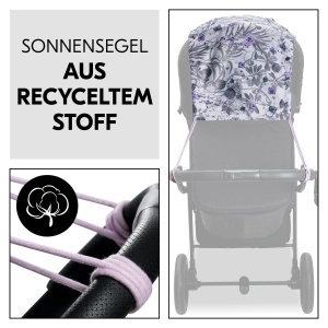Sistem de umbrire pentru carucior Hauck, 100 poliester reciclat, UV 50, gri floral - Img 2