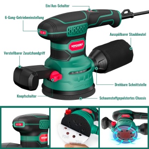 Slefuitor orbital HYCHIKA 450W 125mm 6 viteze cu sistem eficient de colectare a prafului - Img 3