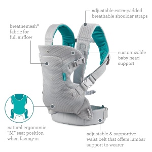 Sling Ergonomic Infantino Flip 4-in-1, Atmungsaktiv, 3,6-14,5 kg, Gri - Img 5