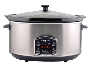Slow Cooker Beper BC.510, 280W, 4.5L, Negru si Otel, Display Digital