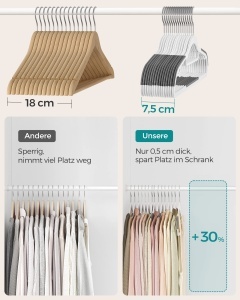 SONGMICS Umerase Set de 50 cuier din plastic antiderapant economie de spatiu grosime 05 cm 42 cm lungime carlig rotativ la 360deg argintiu alb-gri inc - Img 6