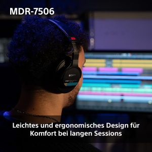 Sony MDR-7506 Casti pentru monitor de studio, inchise, cu fir, 10 Hz-20 kHz, 63 ohmi, usoare, design pliabil (227 g), ideale pentru inregistrare si mixare in studio, incl. carcasa, negru - Img 5