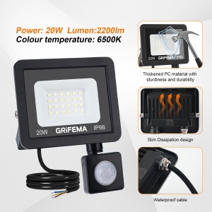 Spot LED GRIFEMA 20W cu senzor de miscare, 2200 lumeni, IP66 - Img 7