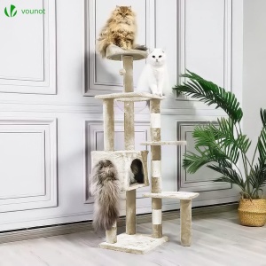 Stalpis pentru pisici VOUNOT Kratzbaum XL, 138cm, bej, cu platforme si sisal - Img 2