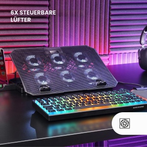 Stand de racire laptop Mars Gaming MNBC23, 6 ventilatoare cu LED albastru, 2 USB 2.0, negru - Img 2