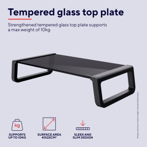 Stand Monitor Trust Monta 41 x 22 x 10 cm, Suport Ecran din Sticla Securizata, Suport Monitor Birou, Suport Monitor pentru Laptop, Ecrane, Computer, Notebook, Mac, PC, Office - Negru - Img 3