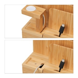 Statia de incarcare Relaxdays pentru Apple Watch, Bambus, 15 x 21,5 x 15 cm - Img 7
