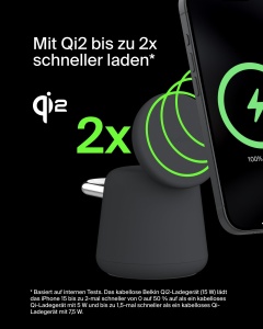 Statia de incarcare wireless Belkin BoostCharge Pro 2-in-1, 15W, Qi2, negru - Img 2
