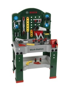 Statia de lucru Bosch Theo Klein 8580, 44 piese, cu functii de invatare, 61x44,5x101 cm