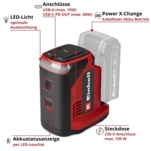 Statie de energie portabila Einhell TC-ES 181501 Li-Solo 18V 230V USB-C PD - Img 3