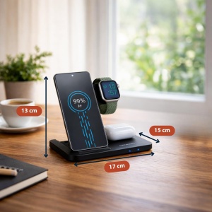 Statie de incarcare 3-in-1 Grundig pentru Apple Watch si iPhone, 10W, design pliabil - Img 3