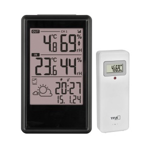 Statie meteo digitala TFA Dostmann ETNA cu senzor extern afisaj clar functie de ceas si alarma negru