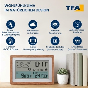 Statie meteo digitala TFA Dostmann OAK cu senzor extern, 3 canale - Img 3