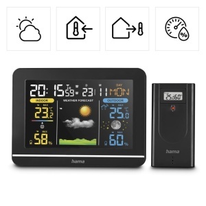 Statie Meteo Hama Usedom cu Senzor Exterior, Termometru, Hygrometru, Negru - Img 2