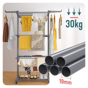 Stativ de rufe VOUNOT 4 etaje, capacitate 30 kg, gri, pliabil cu roti - Img 7