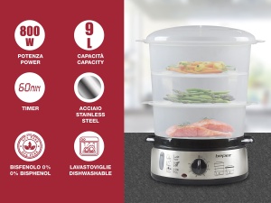 Steamer BEPER BC.250, 9 Litri, 800W, BPA Free - Img 2