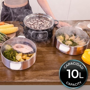 Steamer Electric Cecotec Vapovita Steelpot, 1300W, 10L, 3 recipienti din otel inoxidabil - Img 3