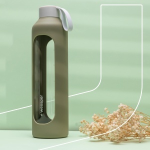 Sticla de apa din borosilicat Wessper D1, 1 litru, cu husa din silicon, fara BPA, culoare olive - Img 6