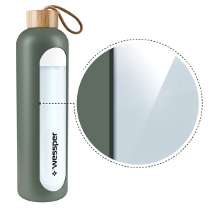 Sticla de apa Wessper 1L din sticla borosilicata, cu husa din silicon, culoare olive - Img 5