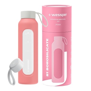 Sticla de Apa Wessper B1, 500 ml, Borosilikat, Culoare Rosa, BPA Free