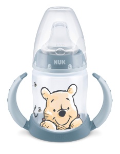 Sticla NUK First Choice+ pentru cursanti | 6-18 luni | 150 ml | Afisaj de control al temperaturii | Supapa anti-colici | gura de scurgere etansa | Manere ergonomice | Fara BPA | Disney Winnie the Pooh Blue