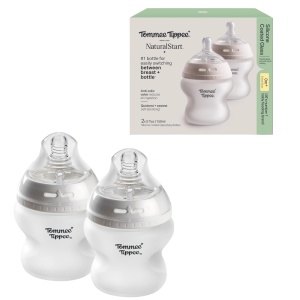 Sticla pentru bebelusi Tommee Tippee Natural Start, 150 ml, 2 bucati, din sticla cu silicon