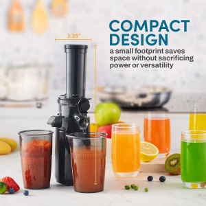 Storcator compact de mestecat Elite Gourmet EJX600, storcator cu presare la rece, bogat in nutrienti si vitamine, usor de curatat, ceasca de suc de 16 oz, antracit - Img 6