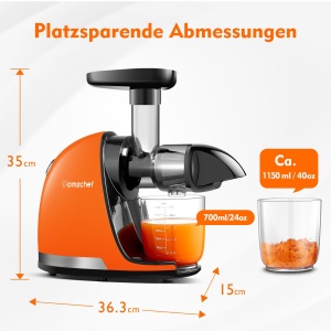 Storcatorul AMZCHEF Castigator al testului de legume si fructe - Storcator lent cu functie de mestecat invers - Zdrobire frageda fara filtrare - Storcator electric cu perie si 2 cani - portocale - Img 9
