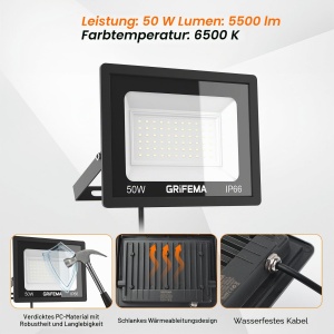 Stralucitor LED 50W GRIFEMA, 5500LM, 6500K, Negru - Img 7