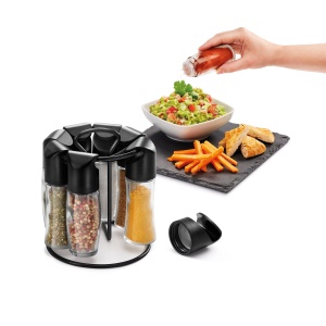 Suport condimente Metaltex Spice-8, Transparent Negru, 8 recipiente - Img 3
