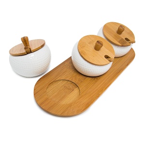 Suport condimente Relaxdays JIAO din ceramica si bambus, 3 borcane, 8.5 x 30.5 x 12 cm - Img 7