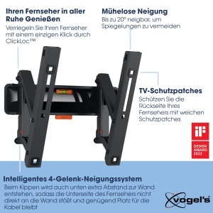Suport de perete TV rabatabil Vogels Comfort TVM 3215 pentru televizoare de 19-43 inch max 15 kg suport TV max VESA 200x200 compatibilitate universala - Img 3