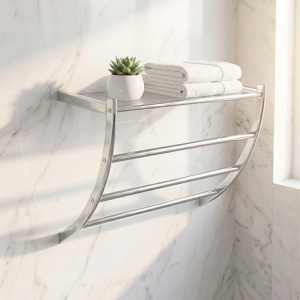 Suport de prosoape de perete Relaxdays, 3 tije, cromat, 43 x 56 x 23 cm - Img 2