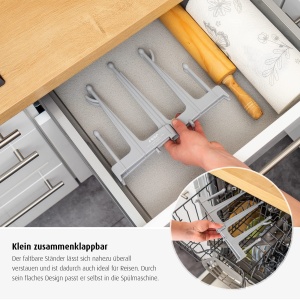 Suport de uscare reer pentru biberoane, cu 9 pozitii de uscare, pliabil pentru calatorii, ideal pentru echipament initial, gri, 21041 - Img 4