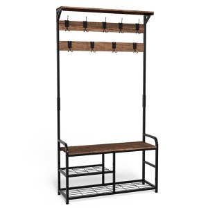 Suport haine VOUNOT cu bancuta, 4 in 1, 185x85x33 cm, 9 carlige detasabile
